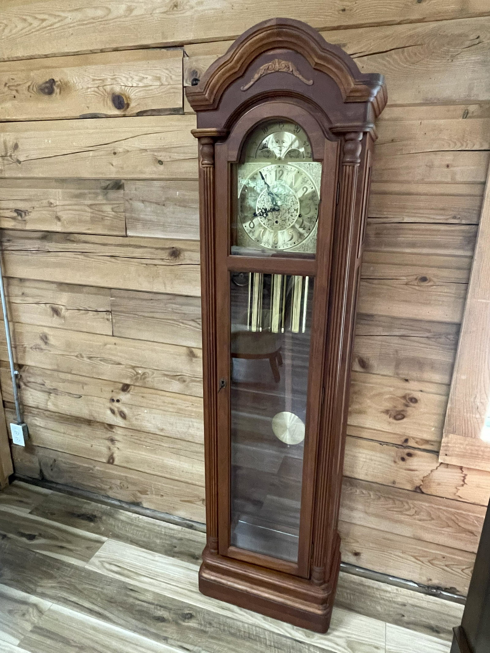 VIKING CHERRY GRANDFATHER CLOCK: 80.5" TALL X 21" WIDE. MAY NEED SERVICE.