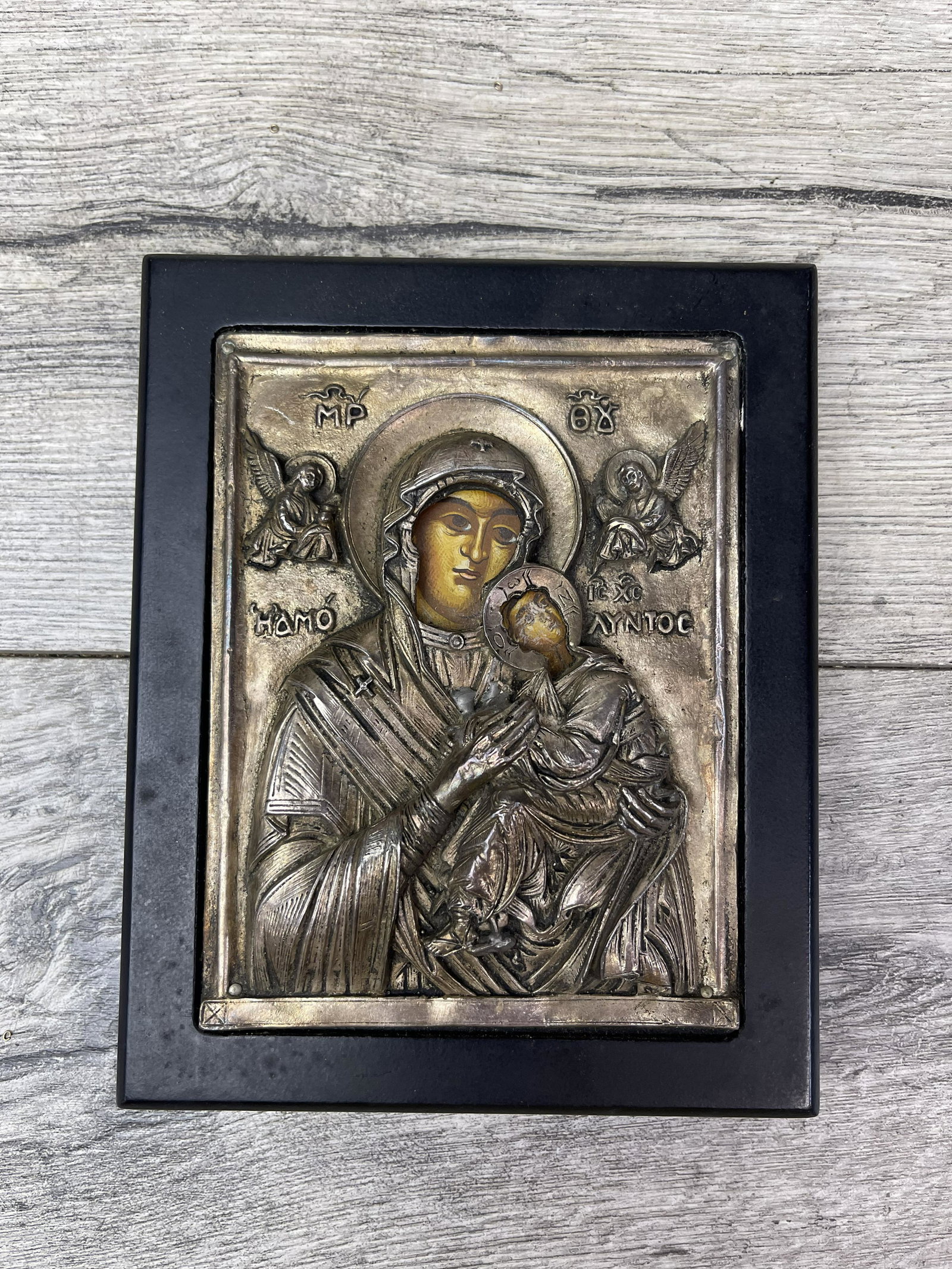 "HOLY MOUNT". HAND CRAFTED BYZANTINE ICON OF PURE SILVER.: MADE IN GREECE