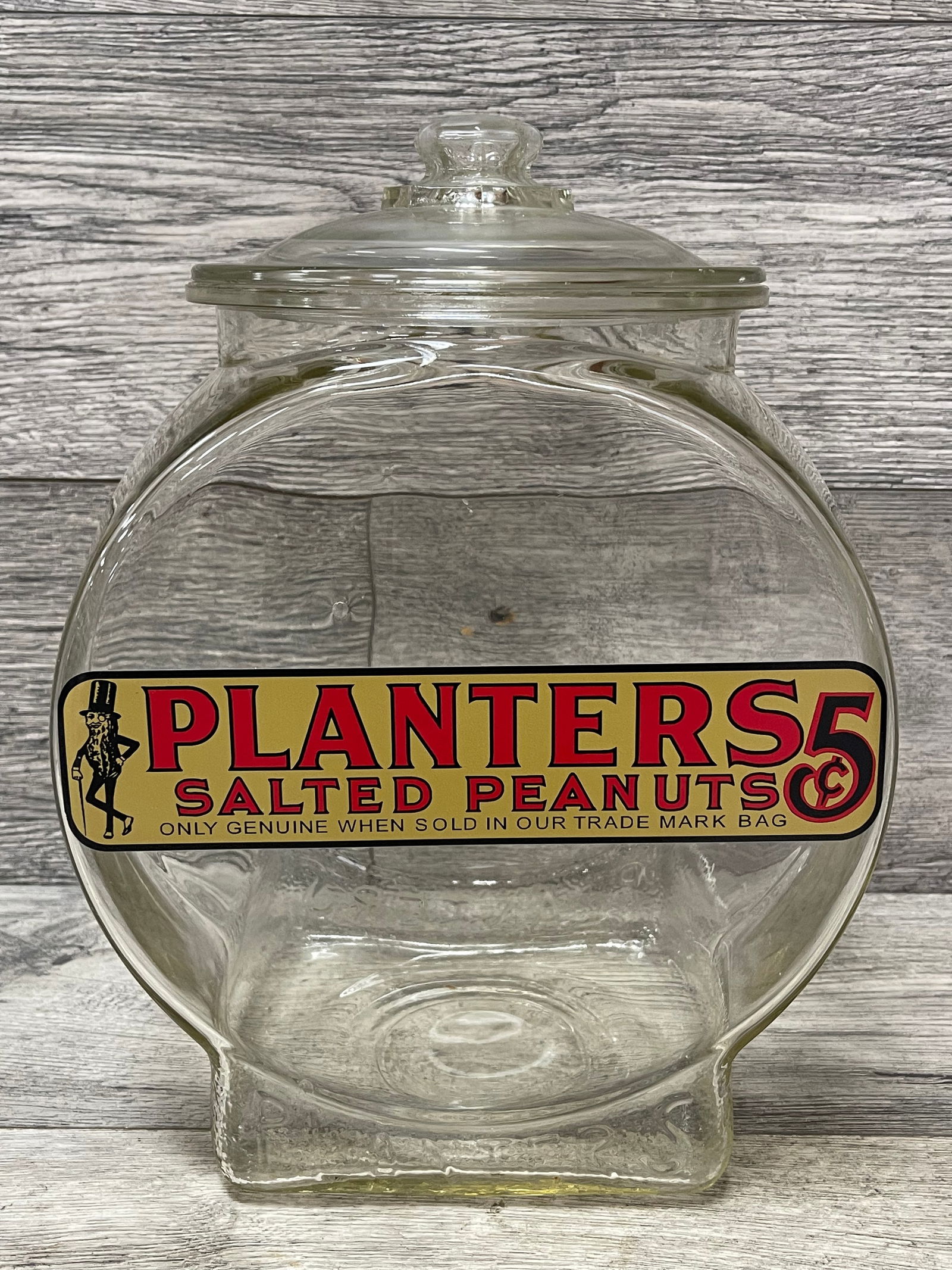 ORIGINAL PLANTERS PEANUT STORE COUNTER JAR: DOES HAVE A FEW CHIPS AROUND THE LID. APPROX. 13"T
