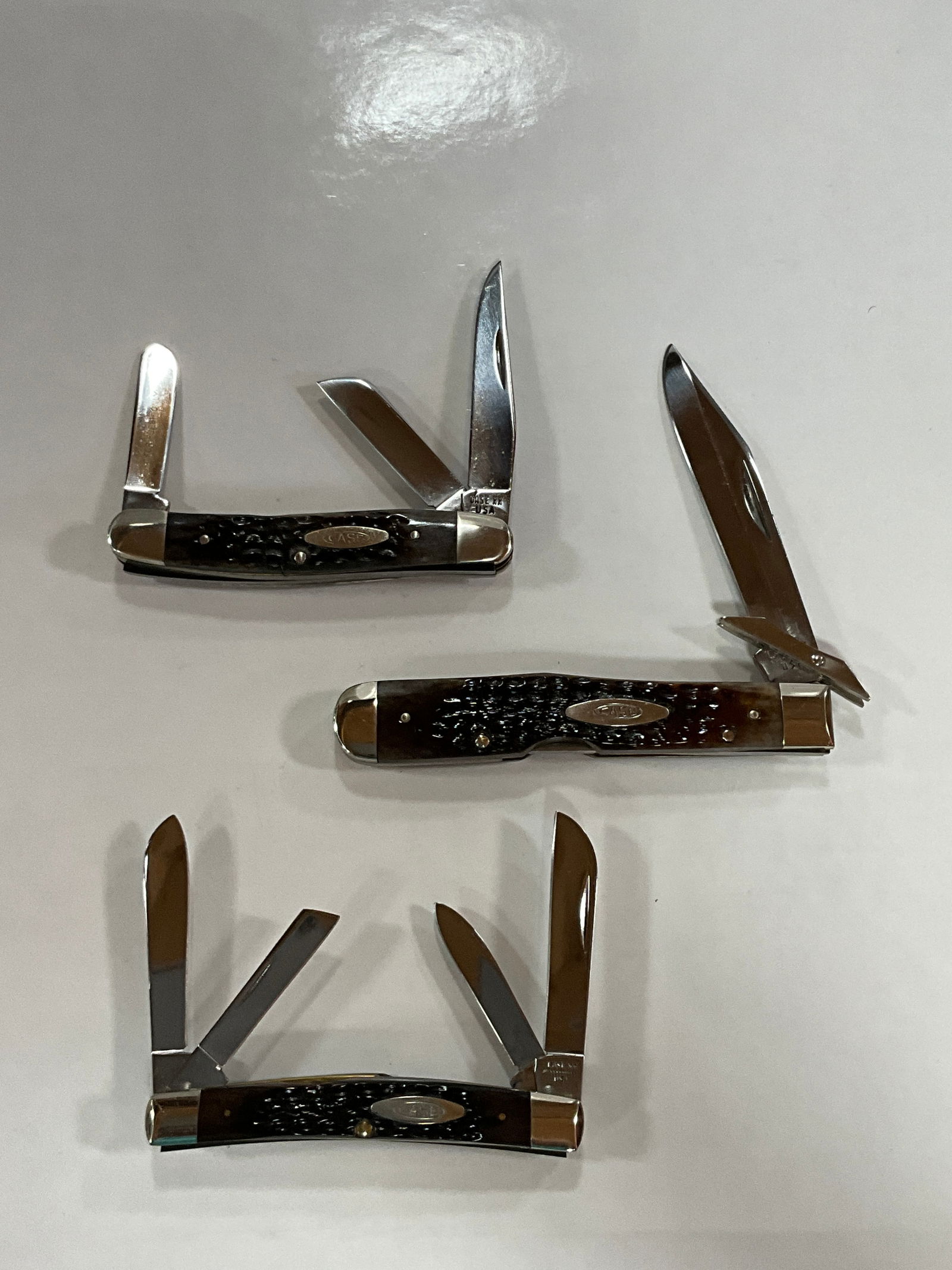 NOS 3 - BONE HANDLE CASE XX POCKET KNIVES: NO. 6318, 64052, 6111 1/2