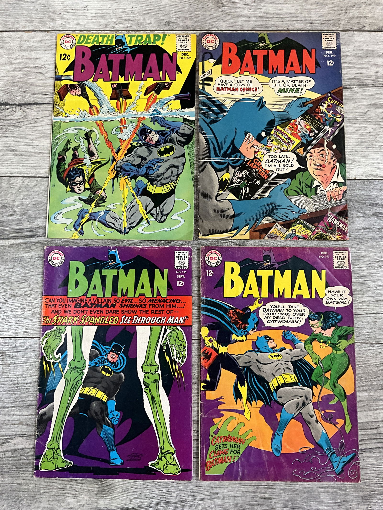 Four issues of Batman, #'s 207, 199, 197, and 195.  DC comics (1 of 2)