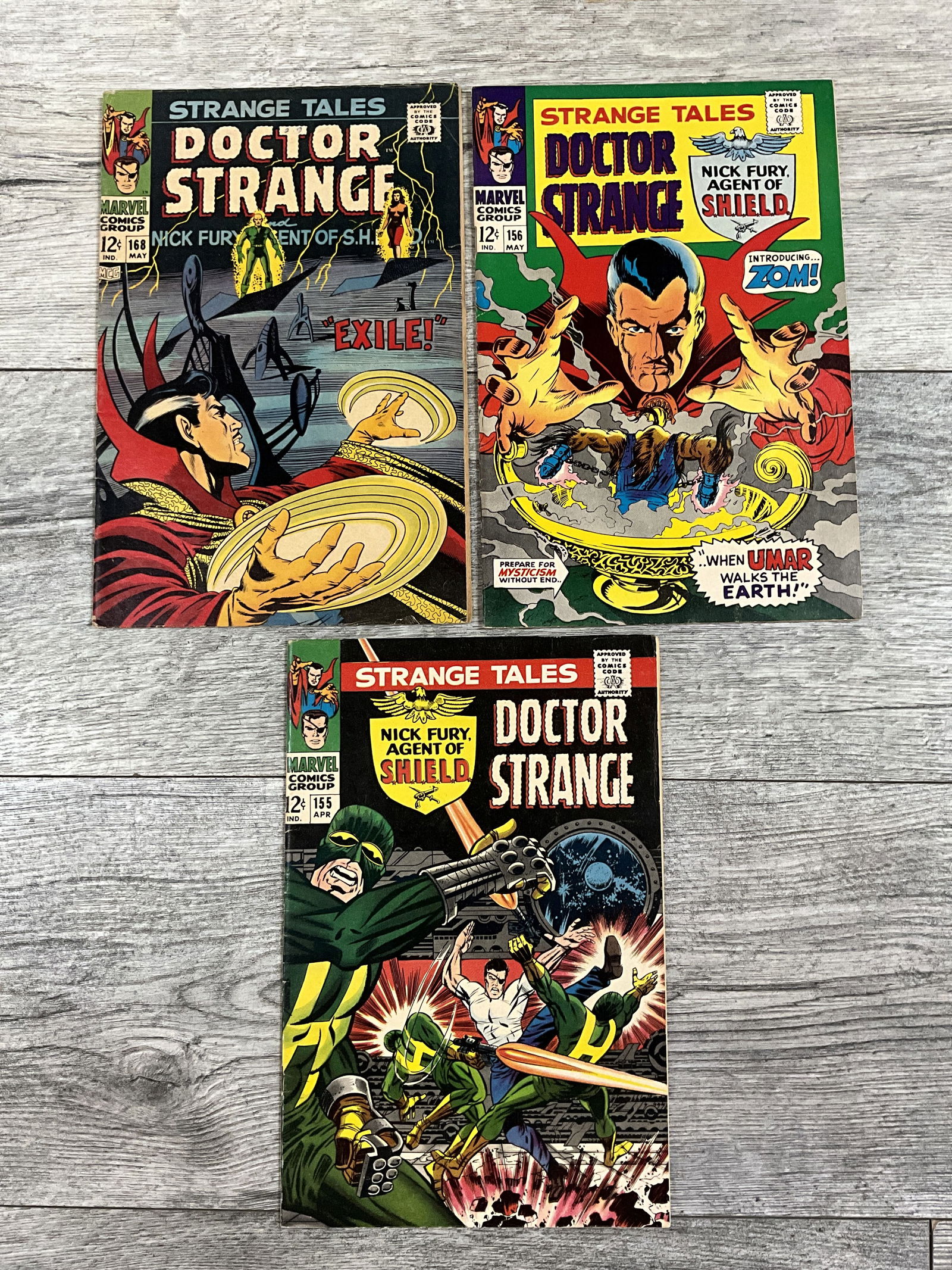 Three issues of Strange Tales, #'s 155, 156, 168.  Marvel Comics (1 of 2)