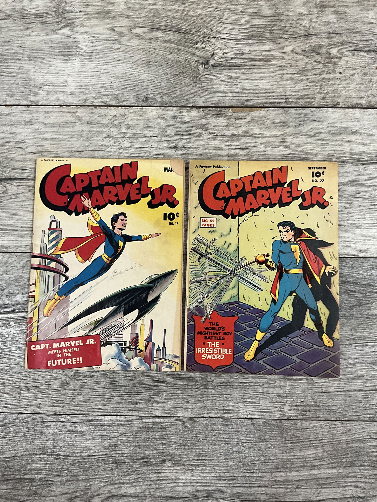 Two issues of Captain Marvel, Jr #'s  17, 77.  Fawcett Publications (1 of 2)