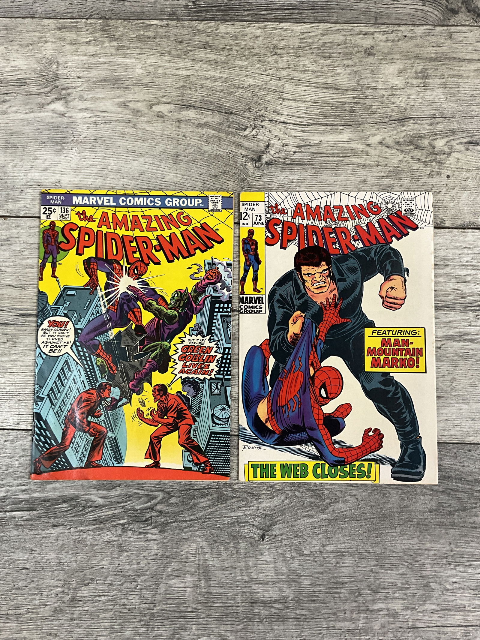 Two issues of the Amazing Spider-man, #'s 73 and 136.  Marvel comics (1 of 1)