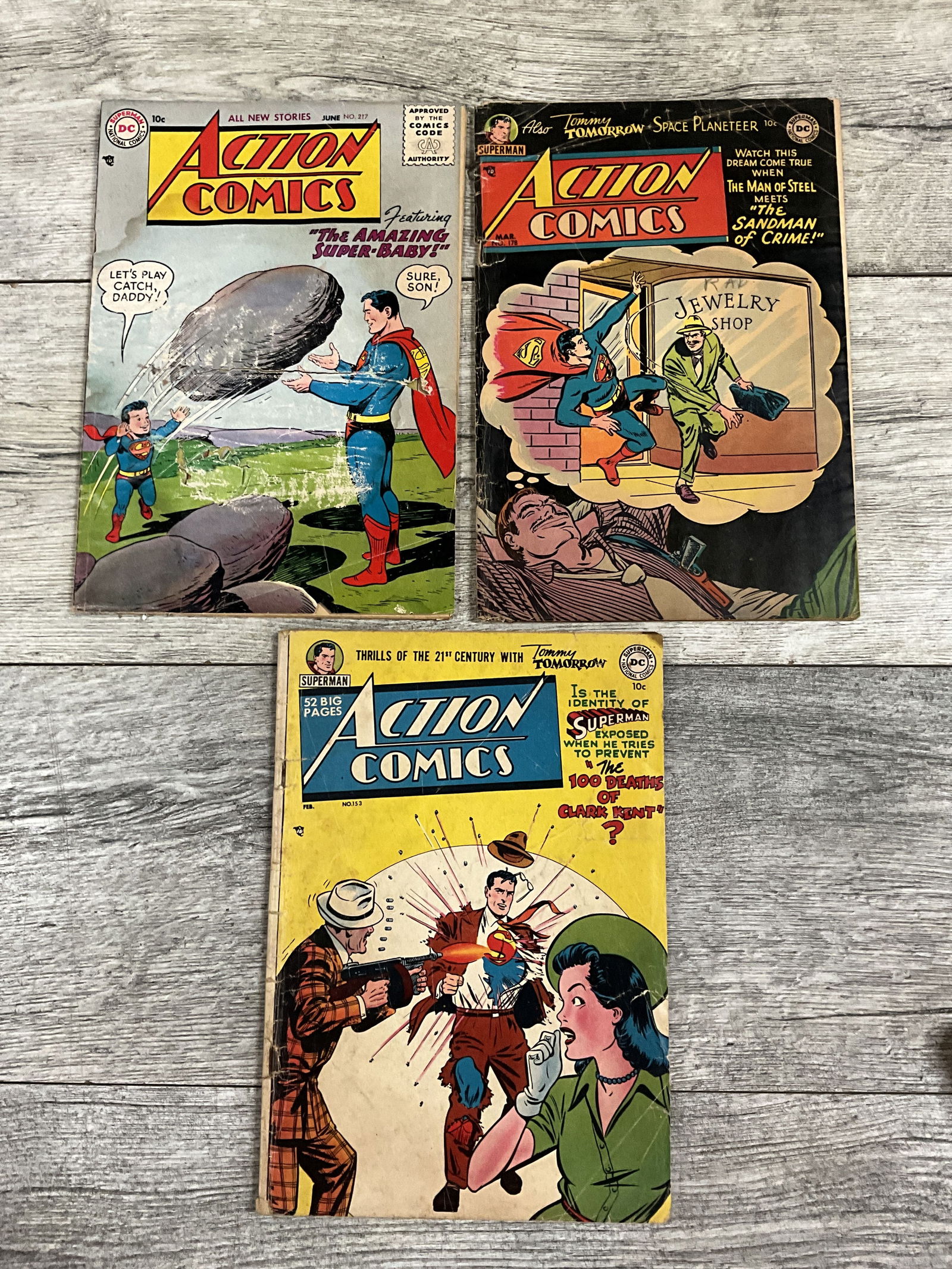 Three issues of Action Comics, #'s 178, 153, and 217.  DC comics (1 of 2)
