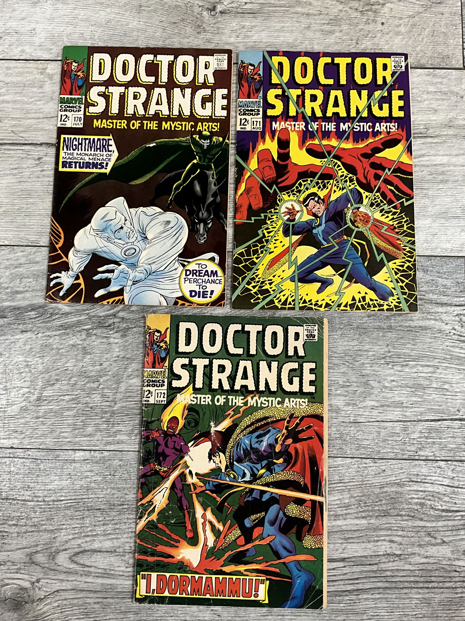 Three issues of Doctor Strange, #'s 170, 171, and 172.  Marvel comics (1 of 2)