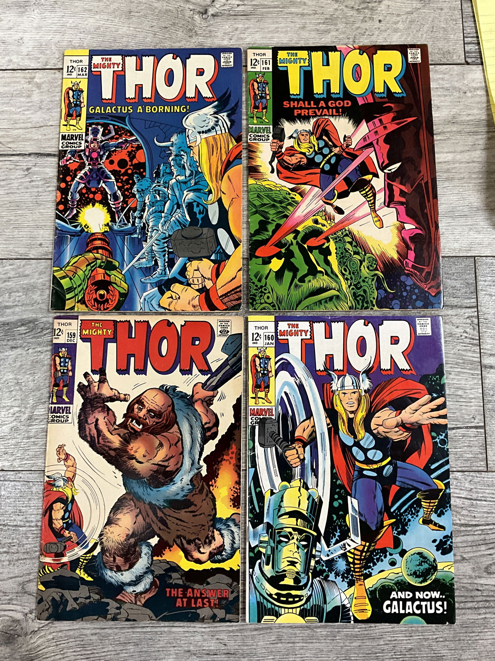 Four issues of The Mighty Thor, #'s 159, 160, 161, and 162.  Marvel comics (1 of 2)