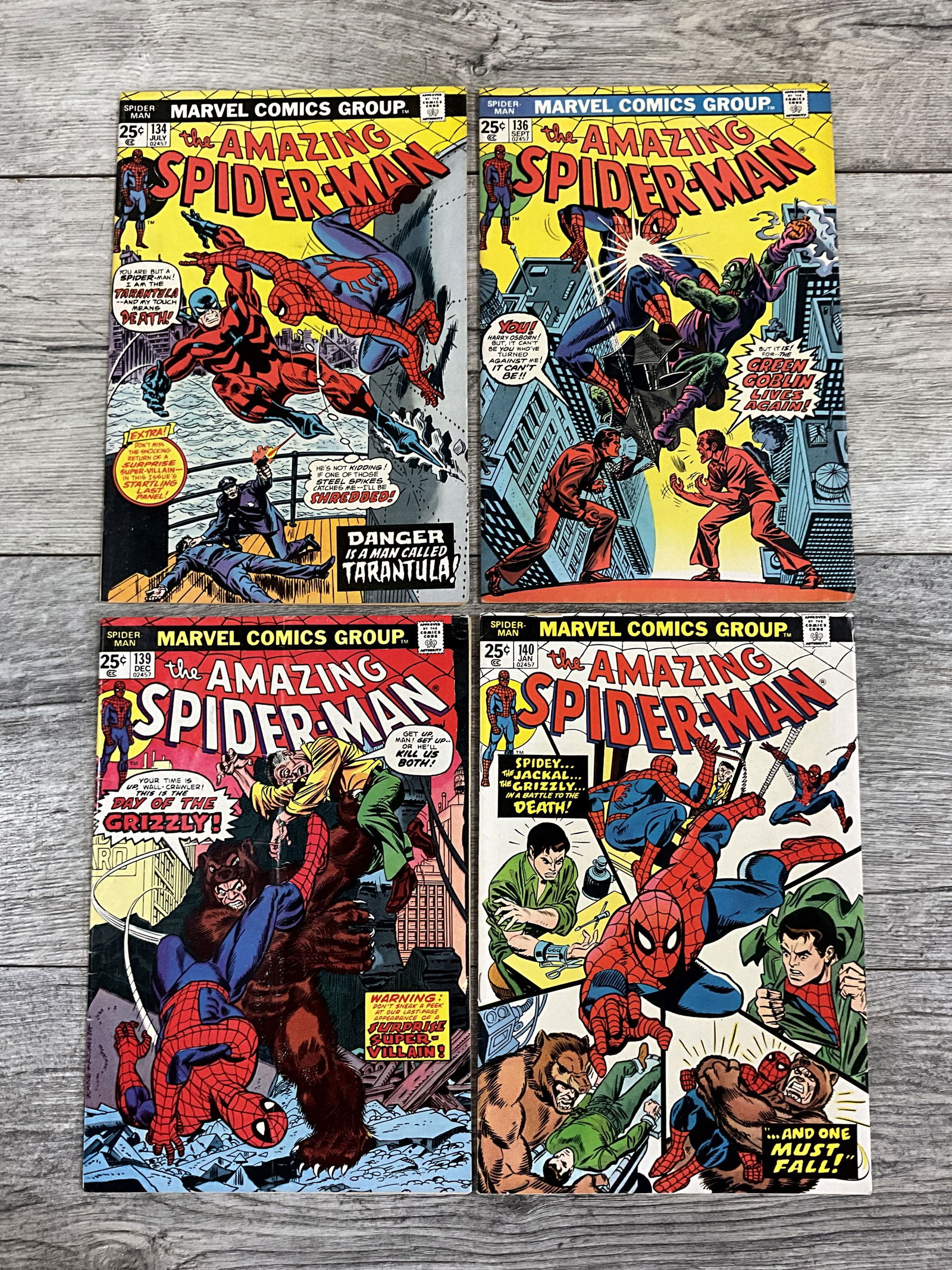 Four issues of The Amazing Spider-man, #'s 134, 136, 139, and 140.  Marvel comics (1 of 2)