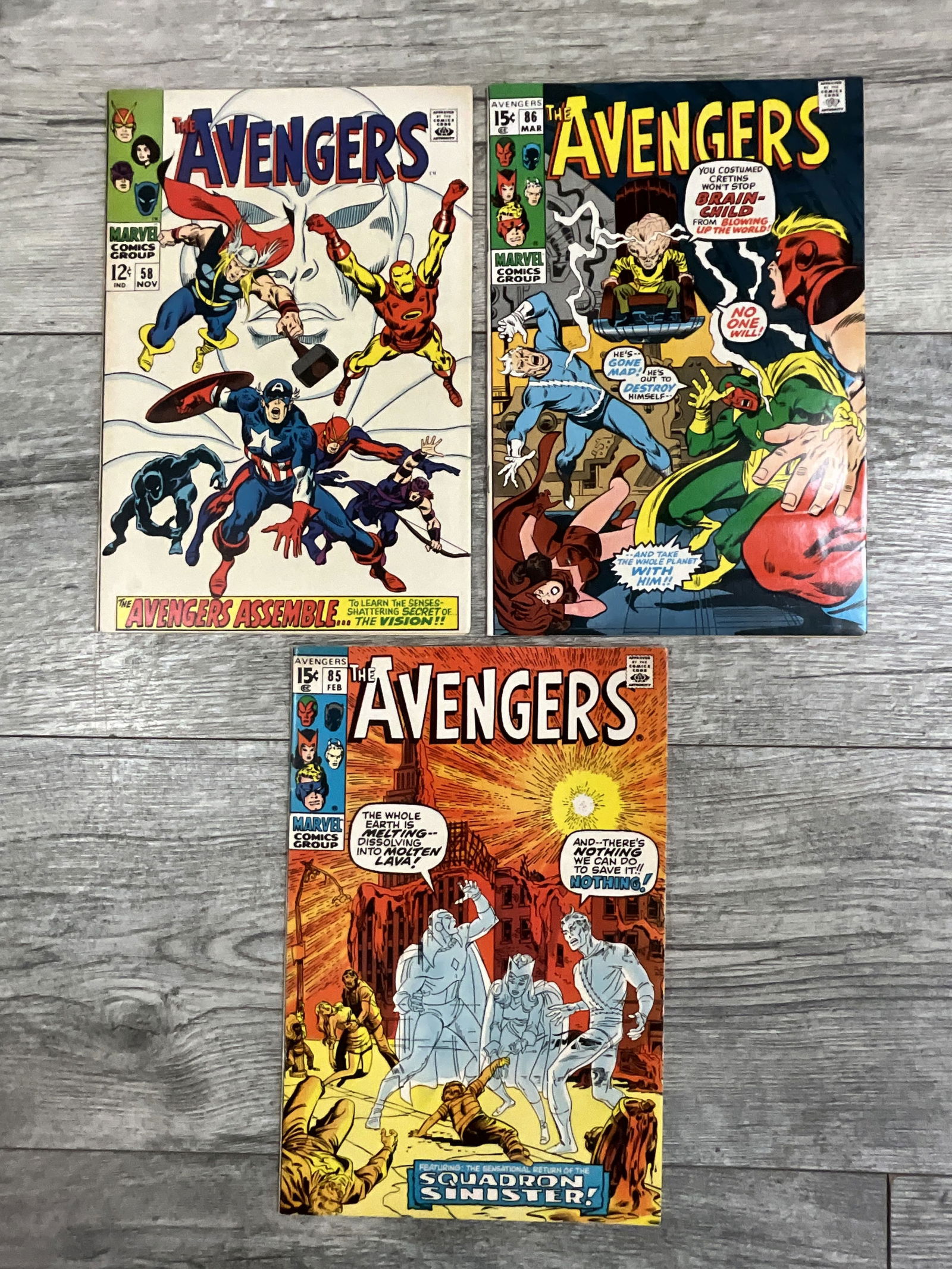 Three issues of The Avengers, #'s 58, 86, and 85.  Marvel comics (1 of 2)