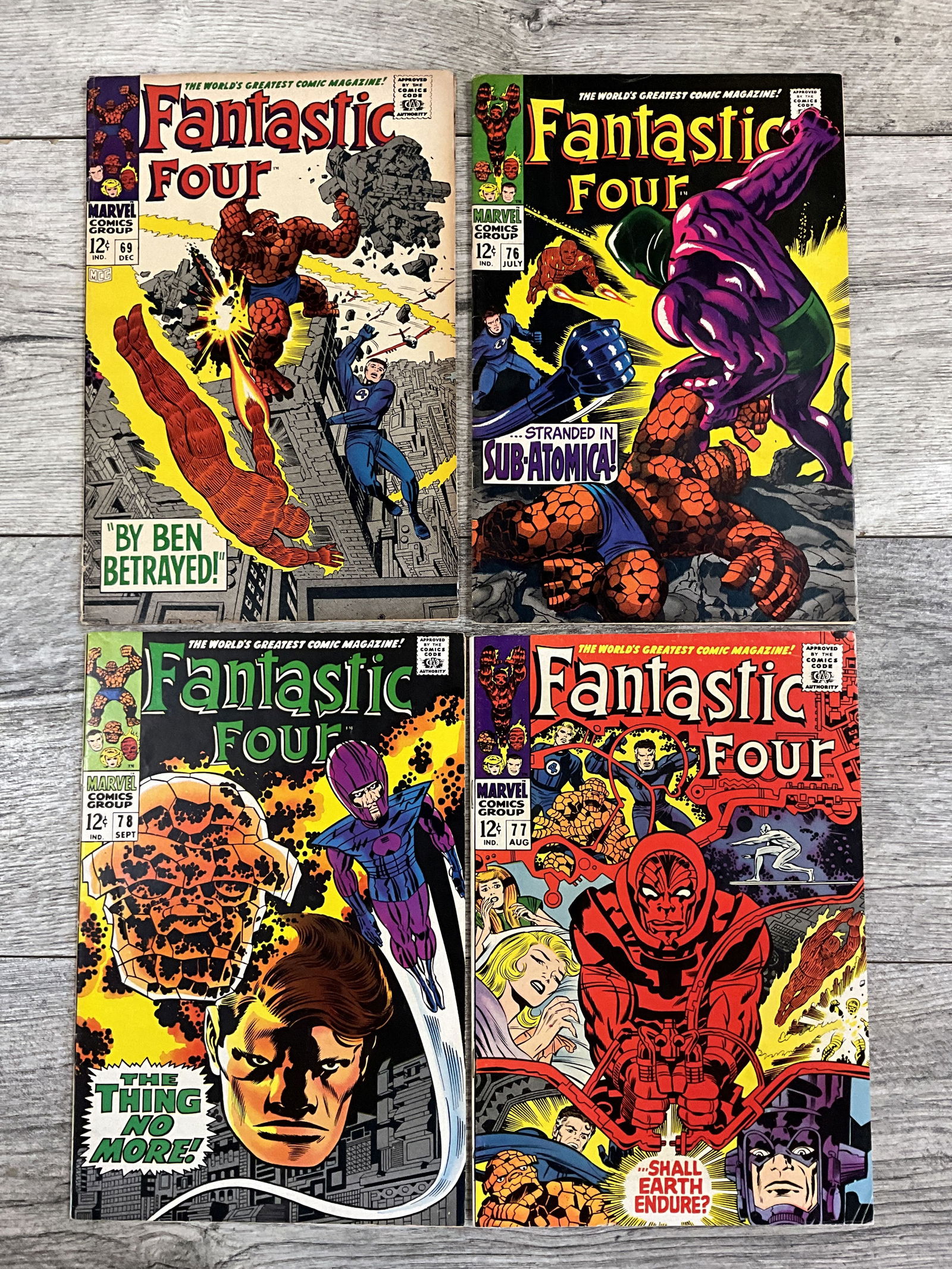 Four issues of The Fantastic Four, #'s 69, 76, 77 and 78.  Marvel comics (1 of 2)