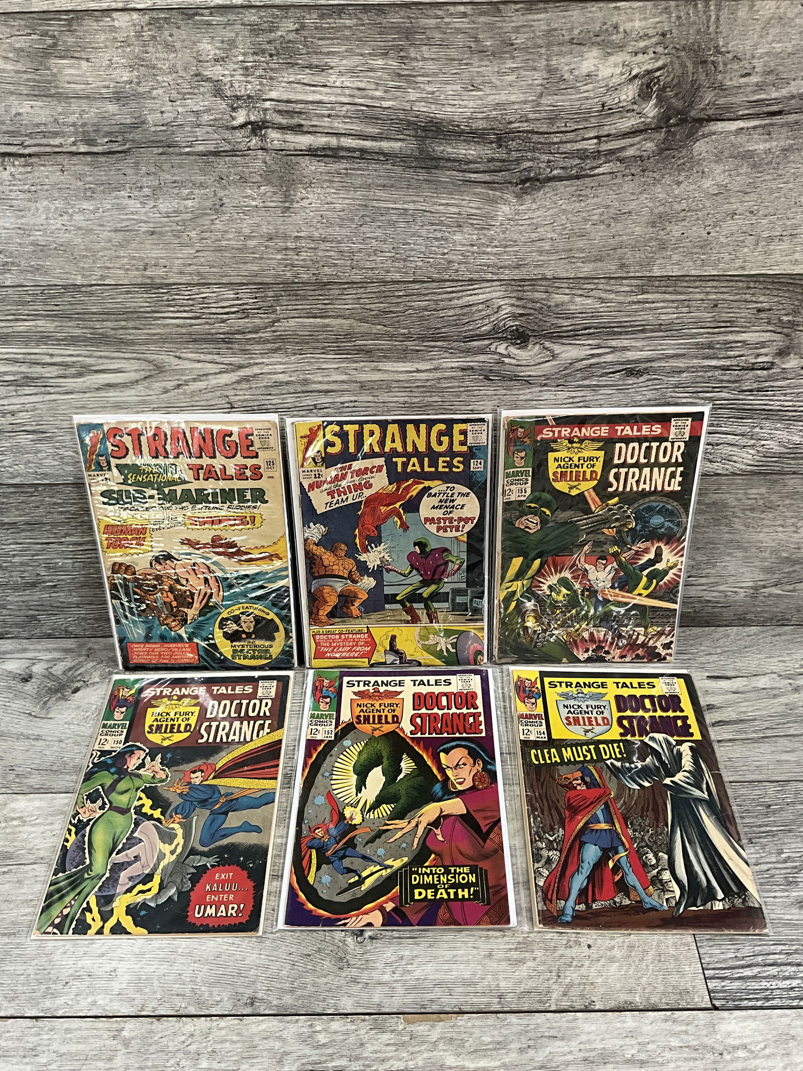 Six issues of Strange Tales, #'s 125, 124, 155, 150, 152, and 154.  Marvel comics (1 of 3)