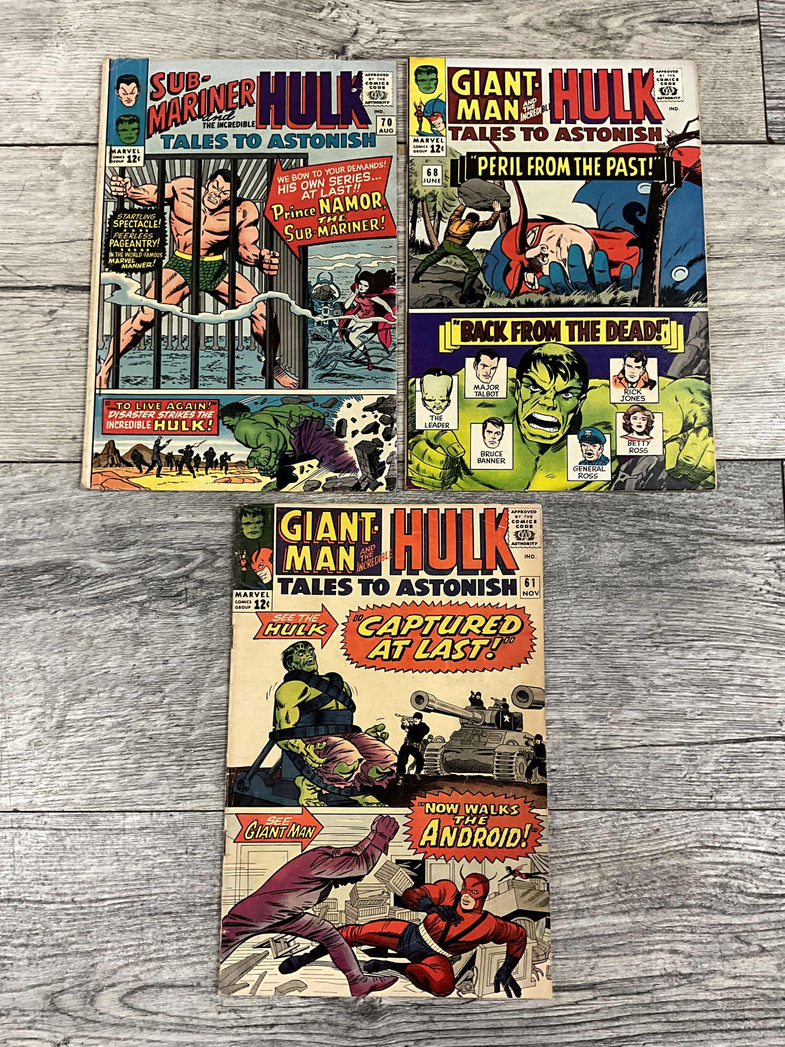 Three issues of  Tales to Astonish #'s 61, 68, and 70.  Twelve cent Marvel comics (1 of 2)