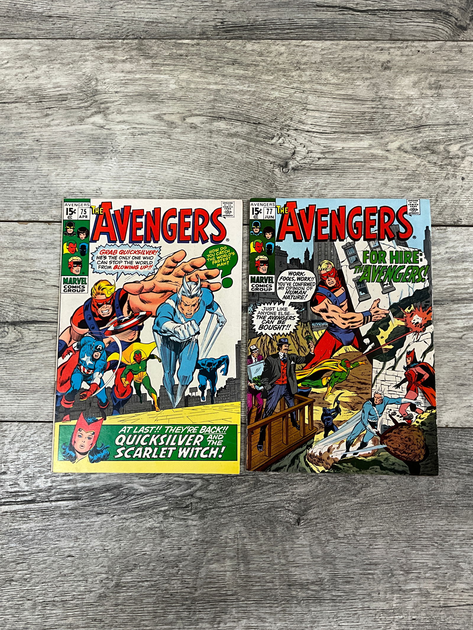 Two issues of the Avengers, #'s 75 and 77.  Marvel comics (1 of 2)