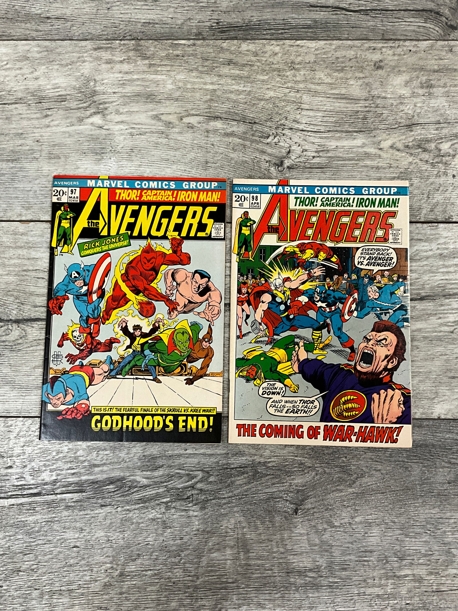 Two issues of The Avengers, #'s 97 and 98.  Marvel comics (1 of 2)