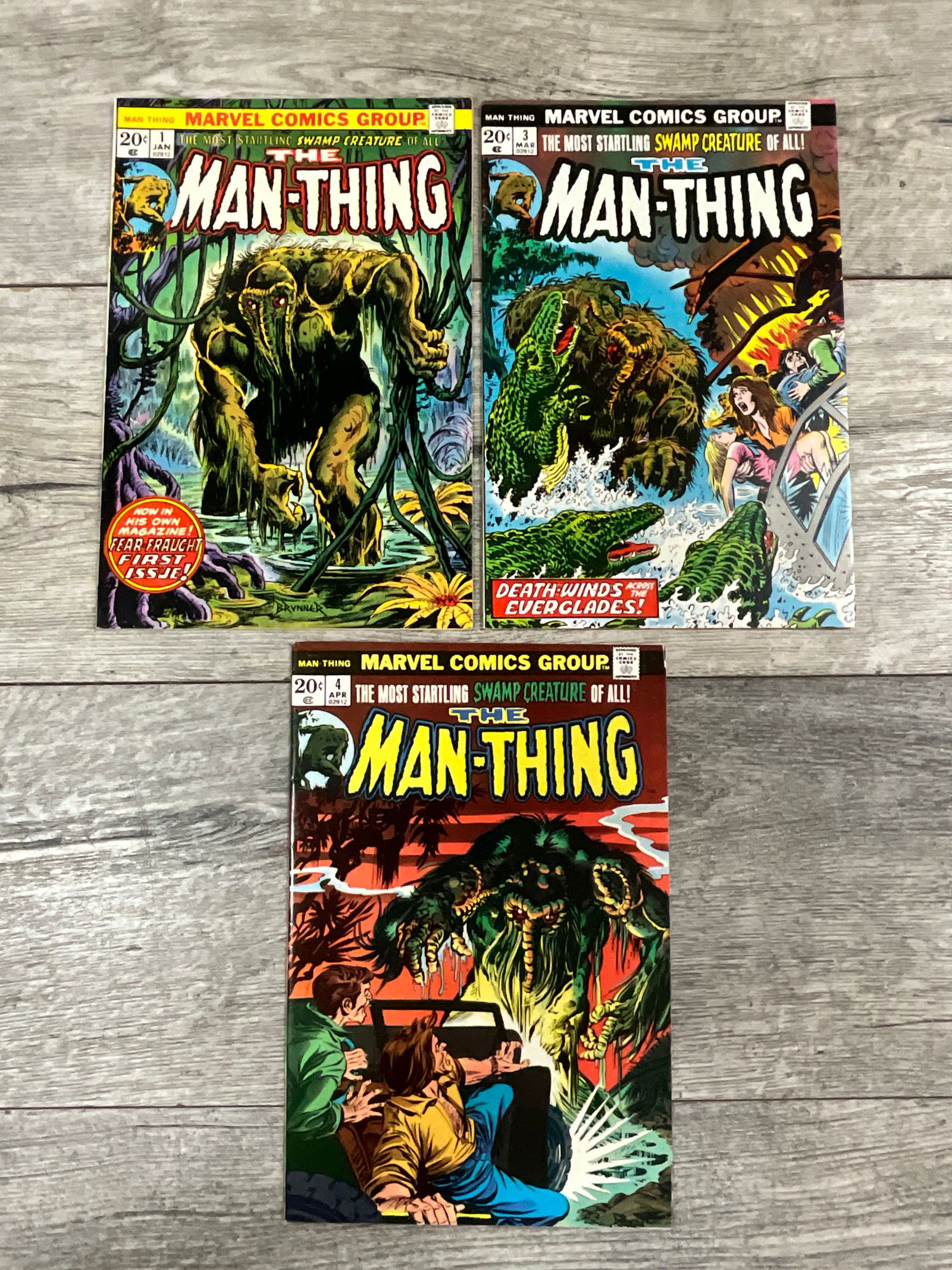 Three issues of The Man Thing, #'s 1, 3, and 4.  Marvel comics (1 of 2)
