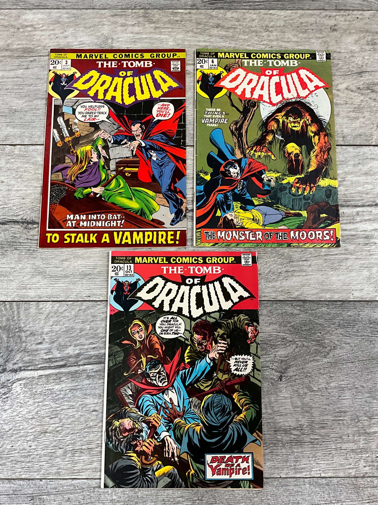 Three issues of The Tomb of Dracula, #'s 3, 6, and 13.  Marvel comics (1 of 2)