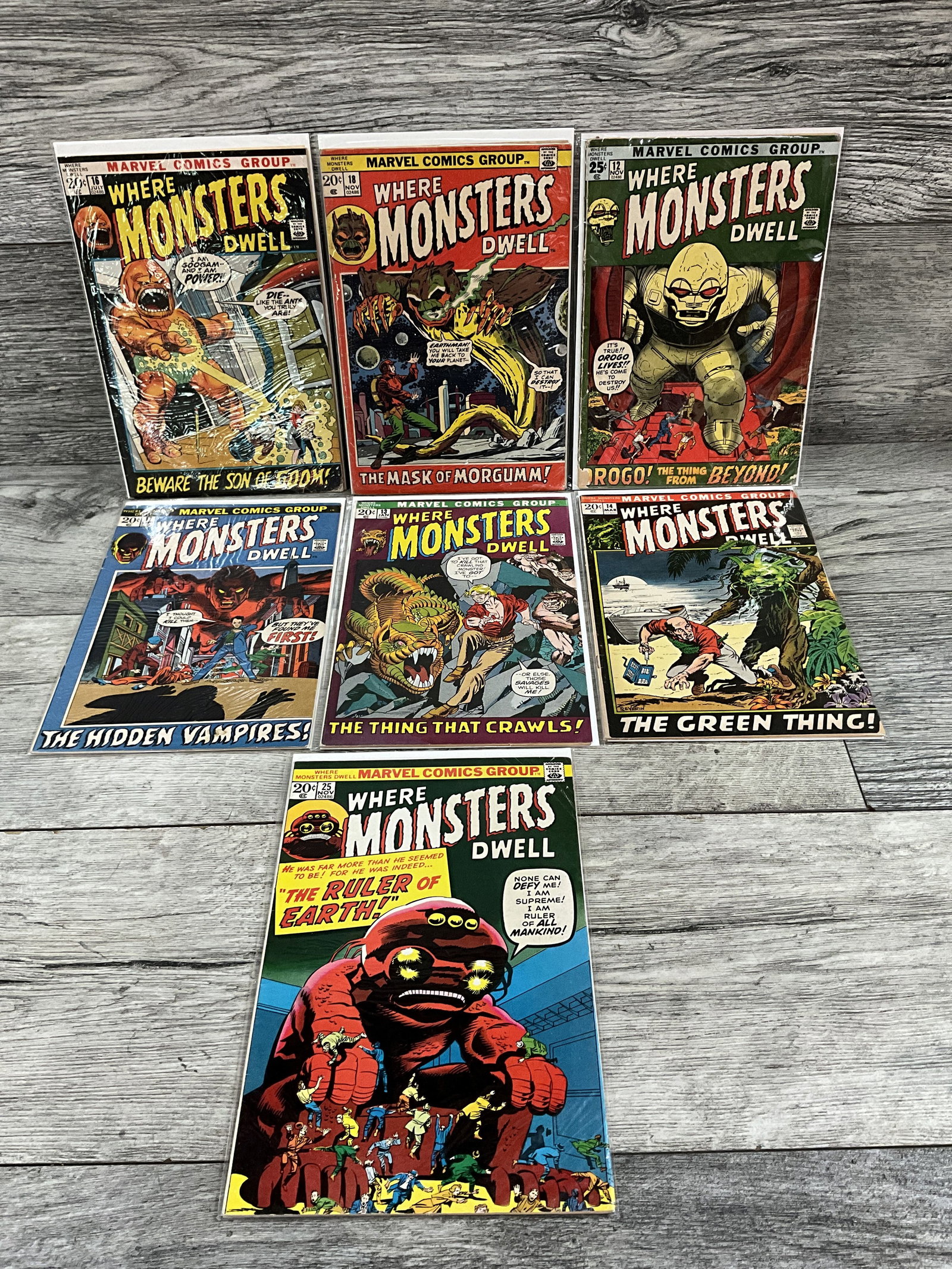7 issues of Where Monsters Dwell #'s 12, 13, 14, 16, 17, 25.  Marvel comics (1 of 2)