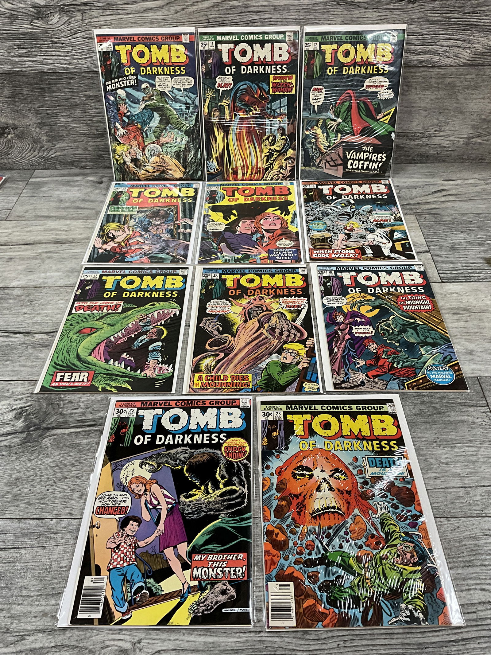 11 issues of Tomb of darkness  #'s 10, 11, 12, 14, 15, 16, 17, 18, 19, 22, 23.  Marvel comics (1 of 2)