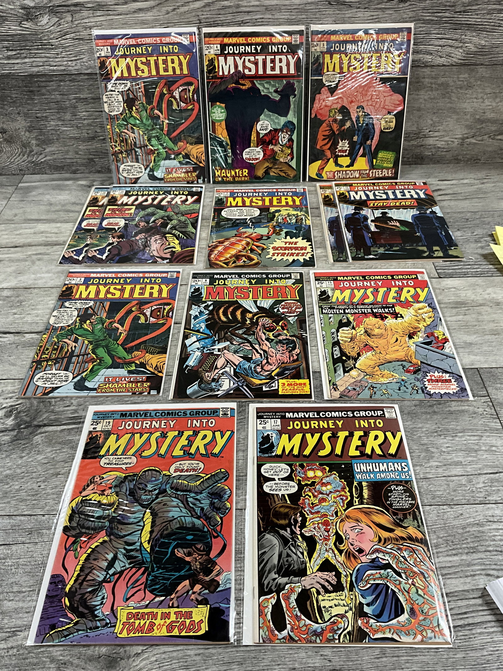 13 issues of Journey into mystery #'s 3, 3, 4, 4, 5, 7, 8, 11, 11, 14, 14, 15, 17, 19.  Marvel (1 of 2)