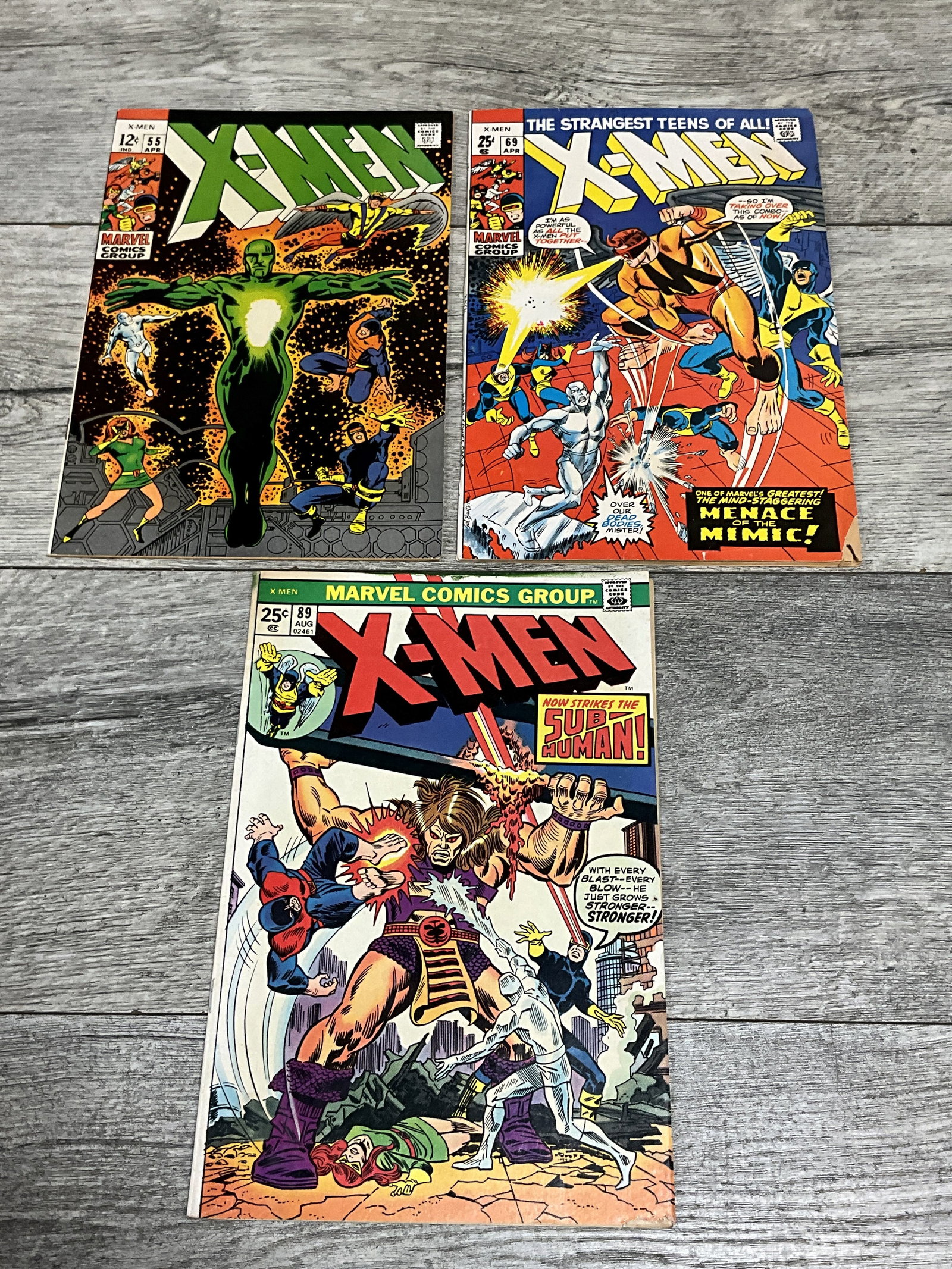 3 issues of X-Men #'s 55, 69, 89. Marvel comics (1 of 2)