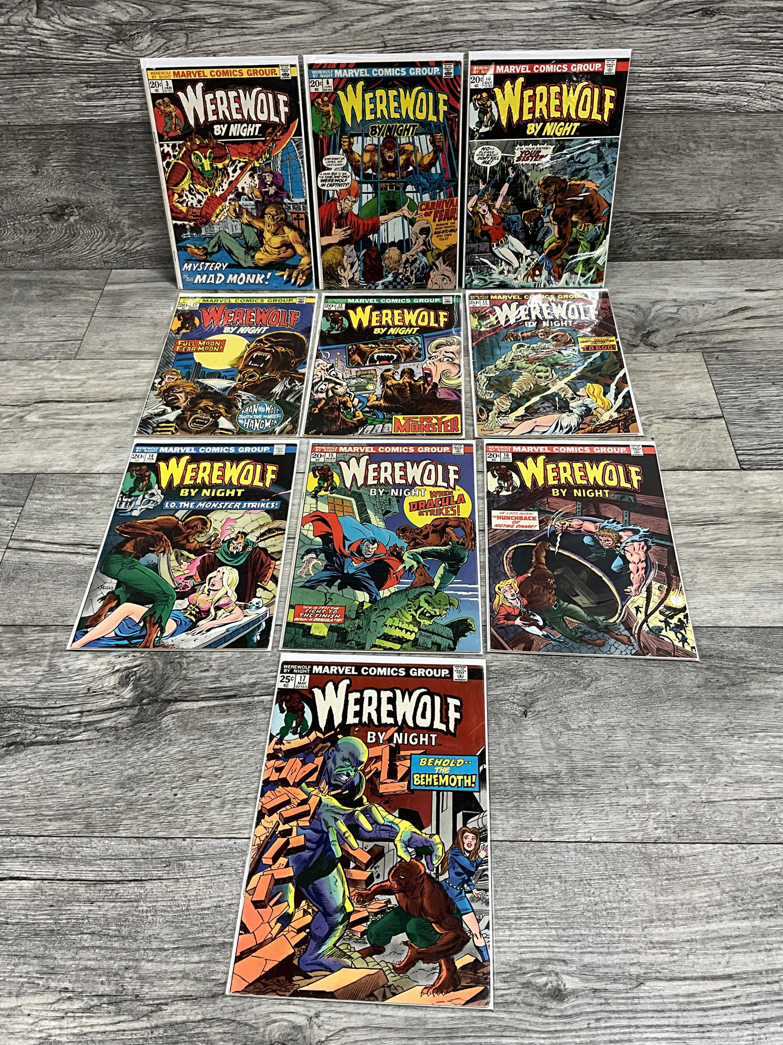 10 issues Werewolf by night #'s 3, 6, 10, 11, 12, 13, 14, 15, 16, 17.  Marvel comics (1 of 2)