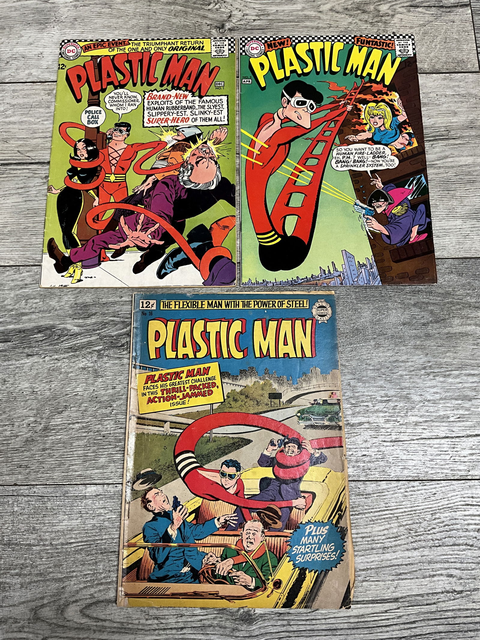 3 issues of plastic man #'s 1, 3, 16.  Dc comics (1 of 2)
