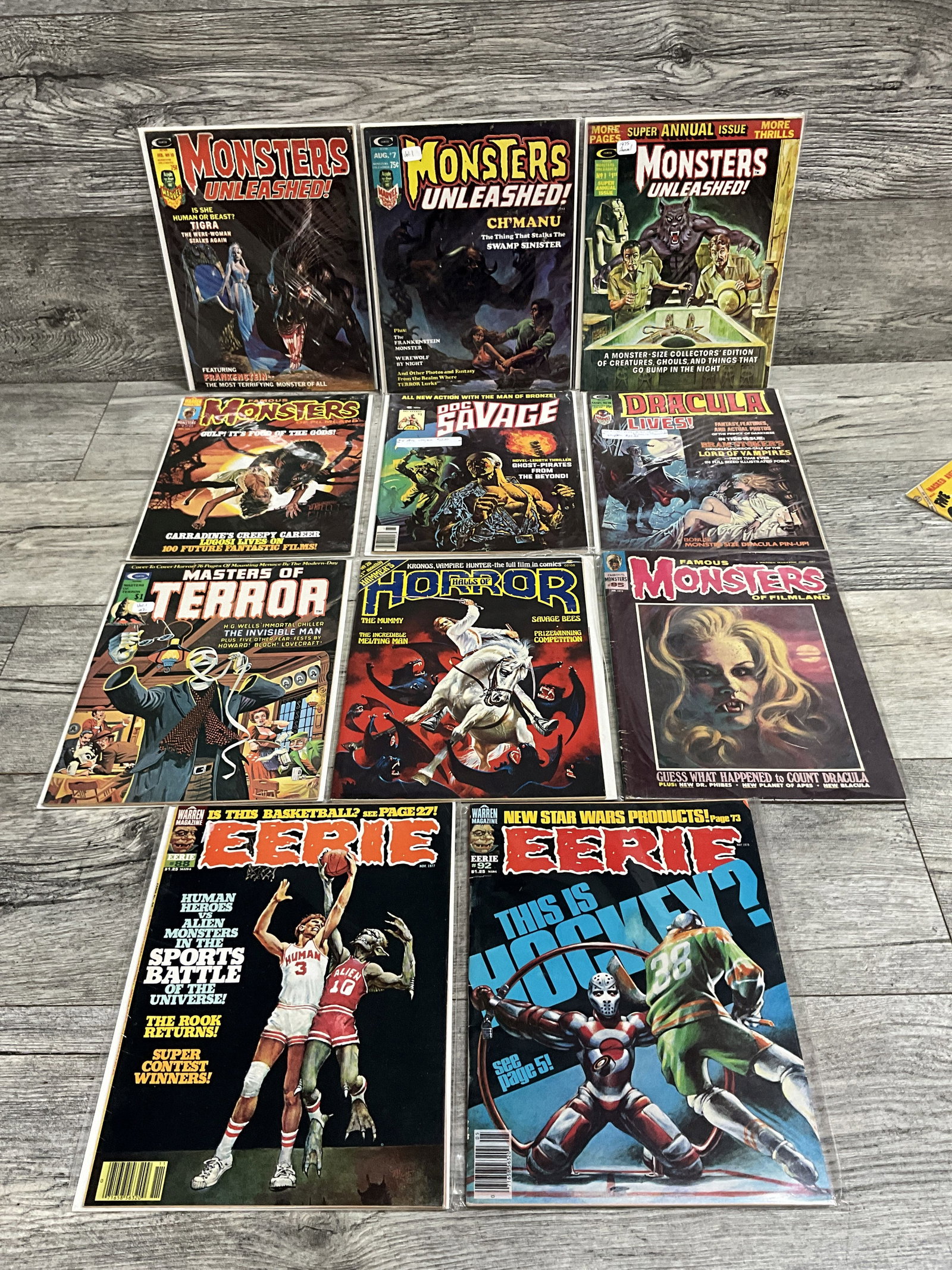 Eleven issues of Horror Magazines.  Monsters Unleashed and more. (1 of 3)