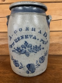 A Conrad New Geneva PA Blue Decorated Crock
