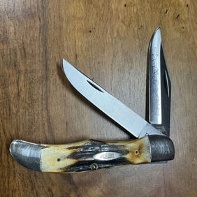 Case XX Blue Scroll Stag Folding Hunter Knife
