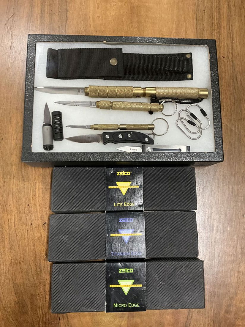 Lot of Six Zelco and Keychain Knives: Light edge, Titanium edge, and Micro edge. Like new condition