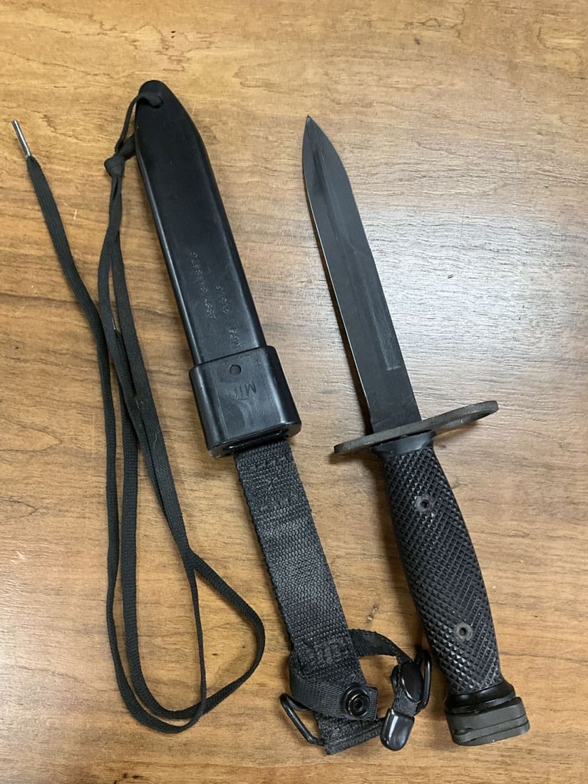 M-7 Bayonet In A M-10 Scabbard: 11.75" overall length with 6.5" blade. Very good condition