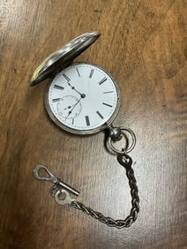 Silver Key Wind 7 Jewel Barette Geneva Hunting Case Pocket Watch