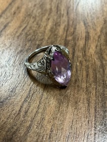 14K White Gold Pink Ice Filigree Ring