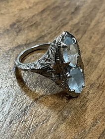 14K White Gold Light Blue Topaz Filigree Ring