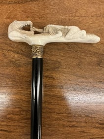 Hand Carved Bone Indian and Alligator Cane