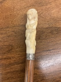Hand Carved Bone 3 Monkey Walking Stick