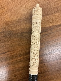 Hand Carved Bone Chinese Canton Needle Case Walking Stick