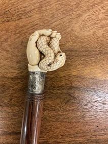 Hand Carved Bone Snake Handle Walking Stick