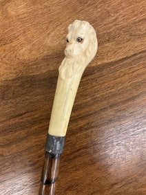 Hand Carved Bone Lion Head Walking Stick