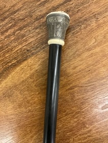 Hand Carved Bone and Silver Walking Stick