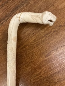 Hand Carved Bone Tiger Head Walking Stick