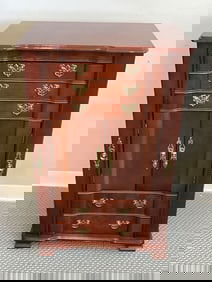 Cherry Finish Jewelry Cabinet With Brass Hardware