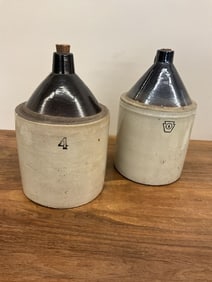 Lot of Two- Four Gallon Stoneware Finger Jugs