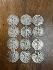 Lot of Twelve Walking Liberty Half Dollars