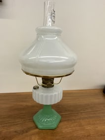 Alladin Corinthian White Over Jade Green Oil Lamp