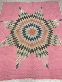 Antique Hand Pieced Radiant Lone Star Quilt