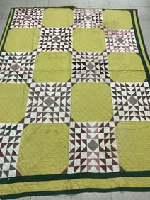 Antique Hand Pieced Sawtooth Square Quilt