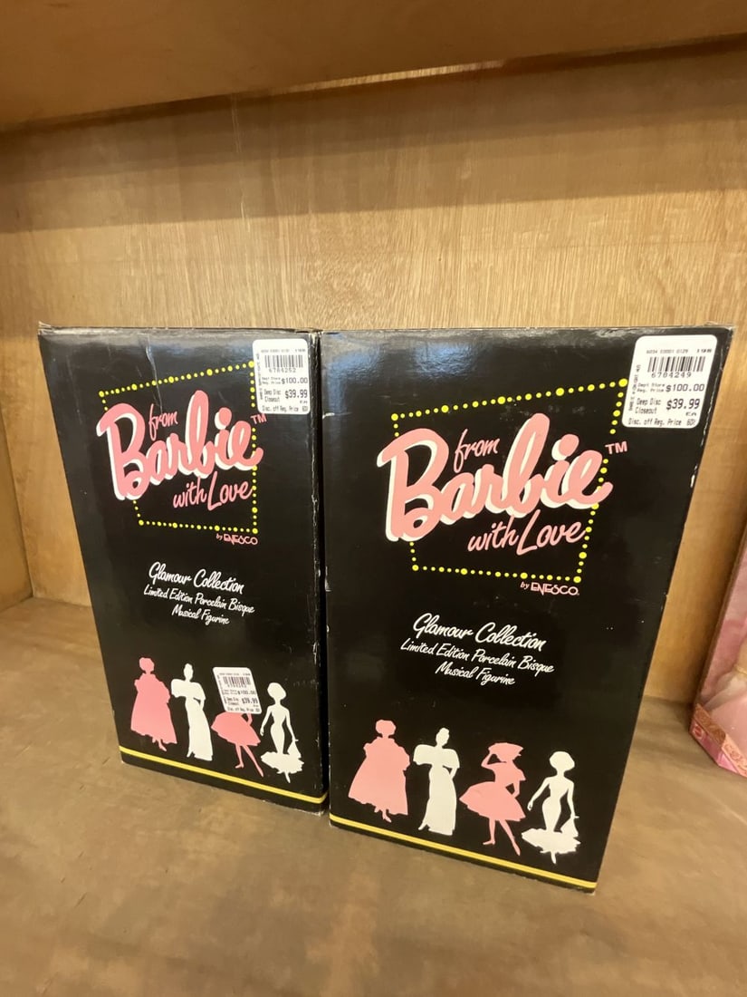 Two Glamour Collection Porcelain Bisque Musical Figurines: From Barbie with love- Midnight Blue, and Sophisticated Lady