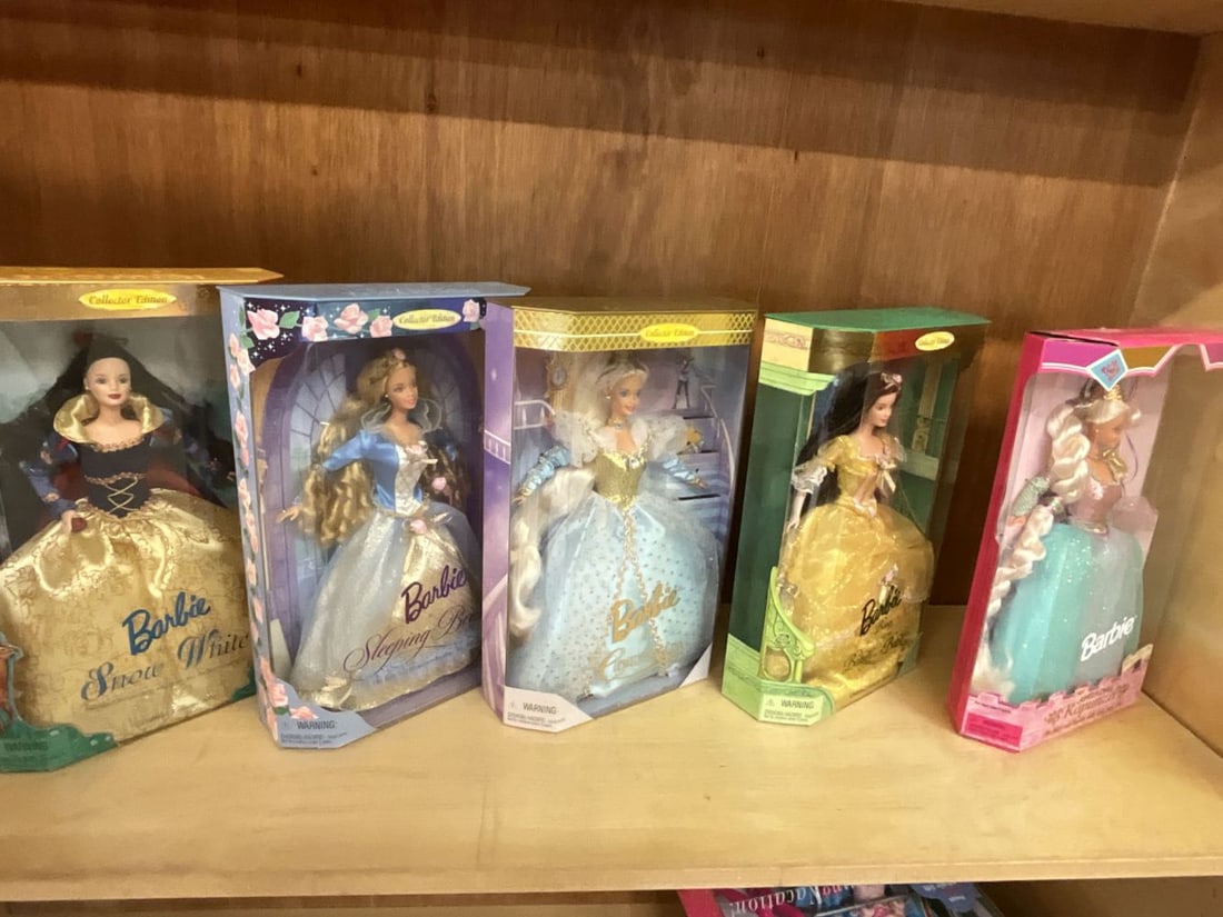 Lot of Five Fairy Tale Barbies: Rapunzel, Beauty, Cinderella, Snow White, and Sleeping Beauty