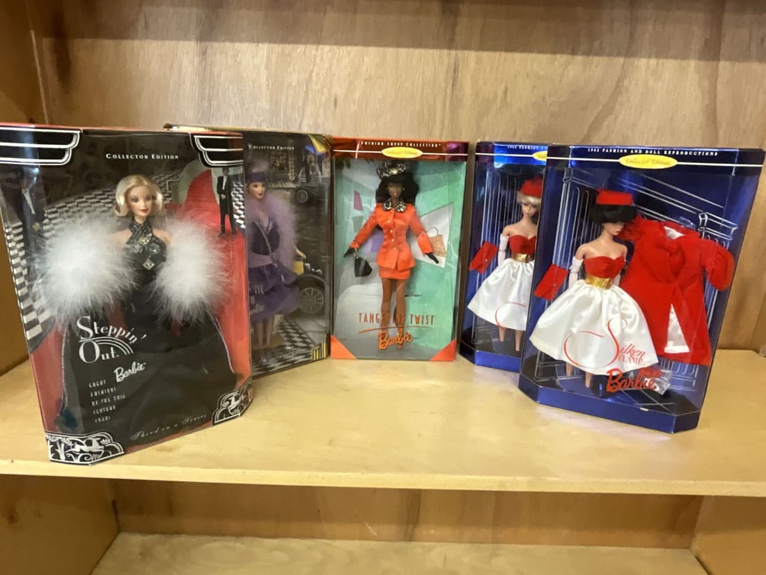 Lot of Five Barbies: 2 Silken Flame Dance Till Dawn, Tangerine Twist, and Steppin' Out Barbie